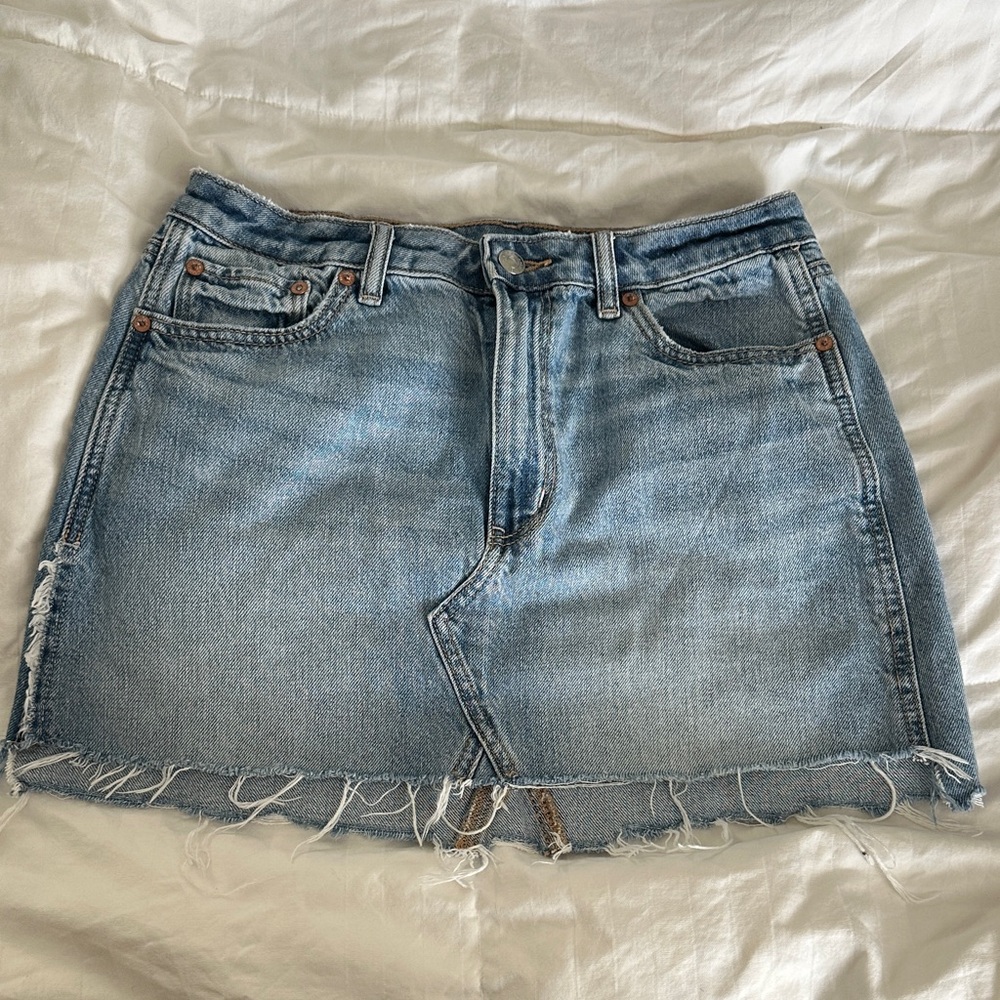 American Eagle Outfitters Frayed Hem Blue Mini Skirt